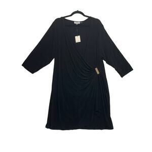Calvin Klein Wrap Dress NWT Women's Size 2X Black 3/4 Sleeve Ruched Classic